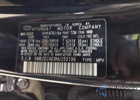 2022 Hyundai Tucson Limited from USA, damaged, VIN KM8JECAE9NU153196